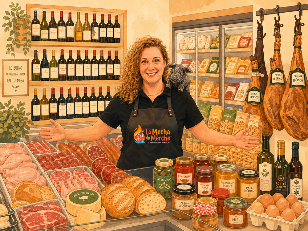 Mostrador de productos ibéricos y alimentación en La Mecha de Merche